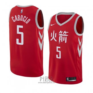 Camiseta Houston Rockets Bruno Caboclo NO 5 Ciudad 2018 Rojo