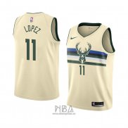 Camiseta Milwaukee Bucks Brook Lopez NO 11 Ciudad 2018 Crema