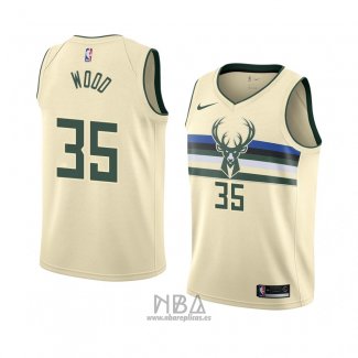 Camiseta Milwaukee Bucks Christian Wood NO 35 Ciudad 2018 Crema