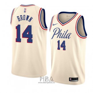 Camiseta Philadelphia 76ers Anthony Brown NO 14 Ciudad 2018 Crema