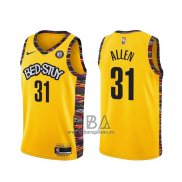 Camiseta Brooklyn Nets Jarrett Allen NO 31 Ciudad 2020-21 Amarillo