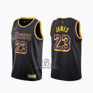 Camiseta Los Angeles Lakers LeBron James NO 23 Earned 2020-21 Negro