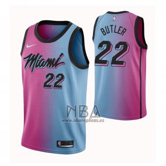 Camiseta Miami Heat Jimmy Butler NO 22 Ciudad 2020-21 Azul Rosa