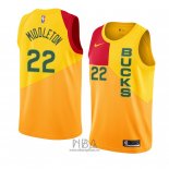 Camiseta Milwaukee Bucks Khris Middleton NO 22 Ciudad 2018-19 Amarillo