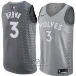 Camiseta Minnesota Timberwolves Anthony Brown NO 3 Ciudad 2018 Gris