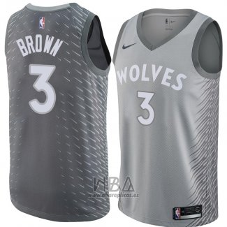 Camiseta Minnesota Timberwolves Anthony Brown NO 3 Ciudad 2018 Gris