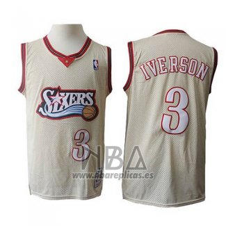 Camiseta Philadelphia 76ers Allen Iverson NO 3 Retro Crema