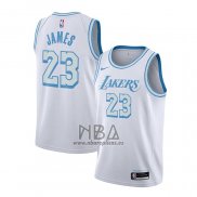 Camiseta Los Angeles Lakers Lebron James NO 23 Ciudad 2020-21 Blanco