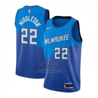 Camiseta Milwaukee Bucks Khris Middleton NO 22 Ciudad 2020-21 Azul