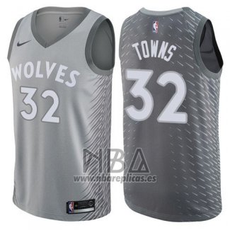 Camiseta Minnesota Timberwolves Towns NO 32 Ciudad 2017-18 Gris