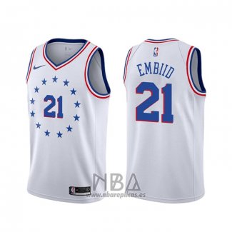 Camiseta Philadelphia 76ers Joel Embiid NO 21 Earned Blanco