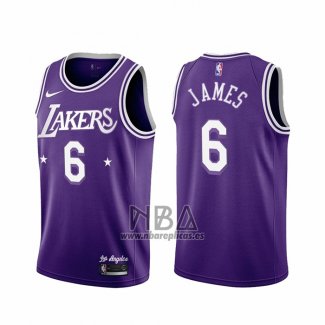 Camiseta Los Angeles Lakers LeBron James NO 6 Ciudad 2021-22 Violeta