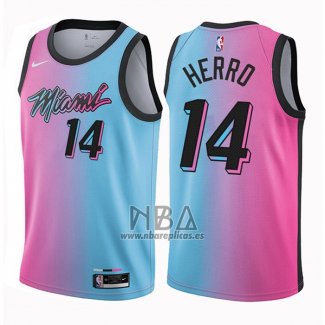 Camiseta Miami Heat Tyler Herro NO 14 Ciudad 2020-21 Azul Rosa