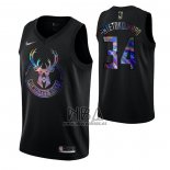 Camiseta Milwaukee Bucks Ja Morant NO 34 Iridescent Logo Negro