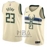 Camiseta Milwaukee Bucks Sterling Brown NO 23 Ciudad 2018 Crema