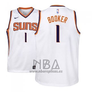 Camiseta Nino Phoenix Suns Devin Booker NO 1 2017-18 Blanco