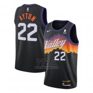 Camiseta Phoenix Suns Deandre Ayton NO 22 Ciudad 2020-21 Negro