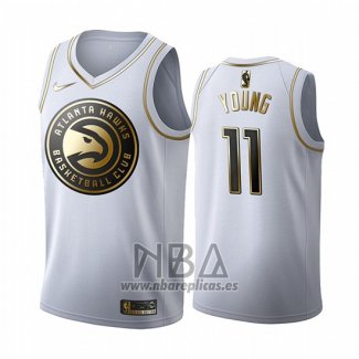 Camiseta Golden Edition Atlanta Hawks Trae Young NO 11 2019-20 Blanco