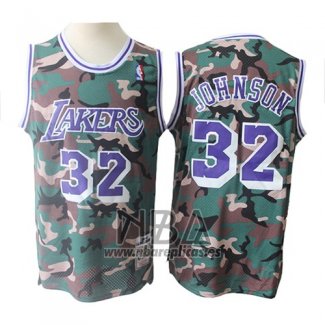 Camiseta Los Angeles Lakers Magic Johnson NO 32 Camuflaje Verde