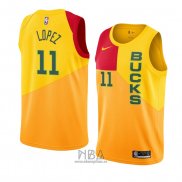 Camiseta Milwaukee Bucks Brook Lopez NO 11 Ciudad 2018-19 Amarillo