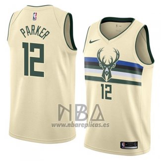 Camiseta Milwaukee Bucks Jabari Parker NO 12 Ciudad 2018 Crema