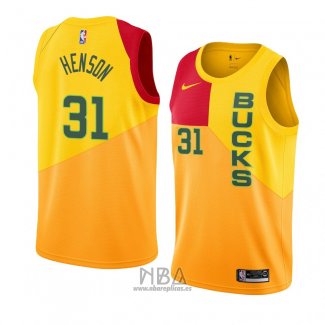 Camiseta Milwaukee Bucks John Henson NO 31 Ciudad 2018-19 Amarillo