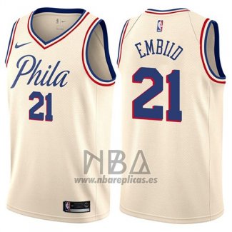 Camiseta Philadelphia 76ers Joel Embiid NO 21 Ciudad Crema