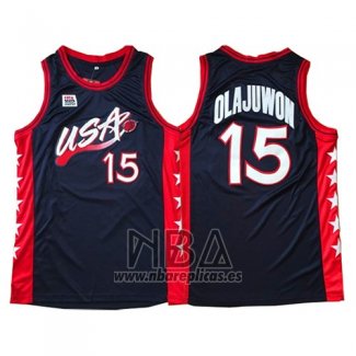 Camiseta USA 1996 Hakeem Olajuwon NO 15 Negro