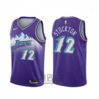 Camiseta Utah Jazz John Stockton NO 12 Classic Edition 2019-20 Violeta